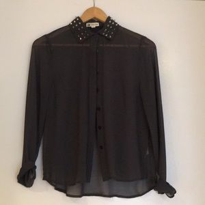 Grey spike embellished blouse